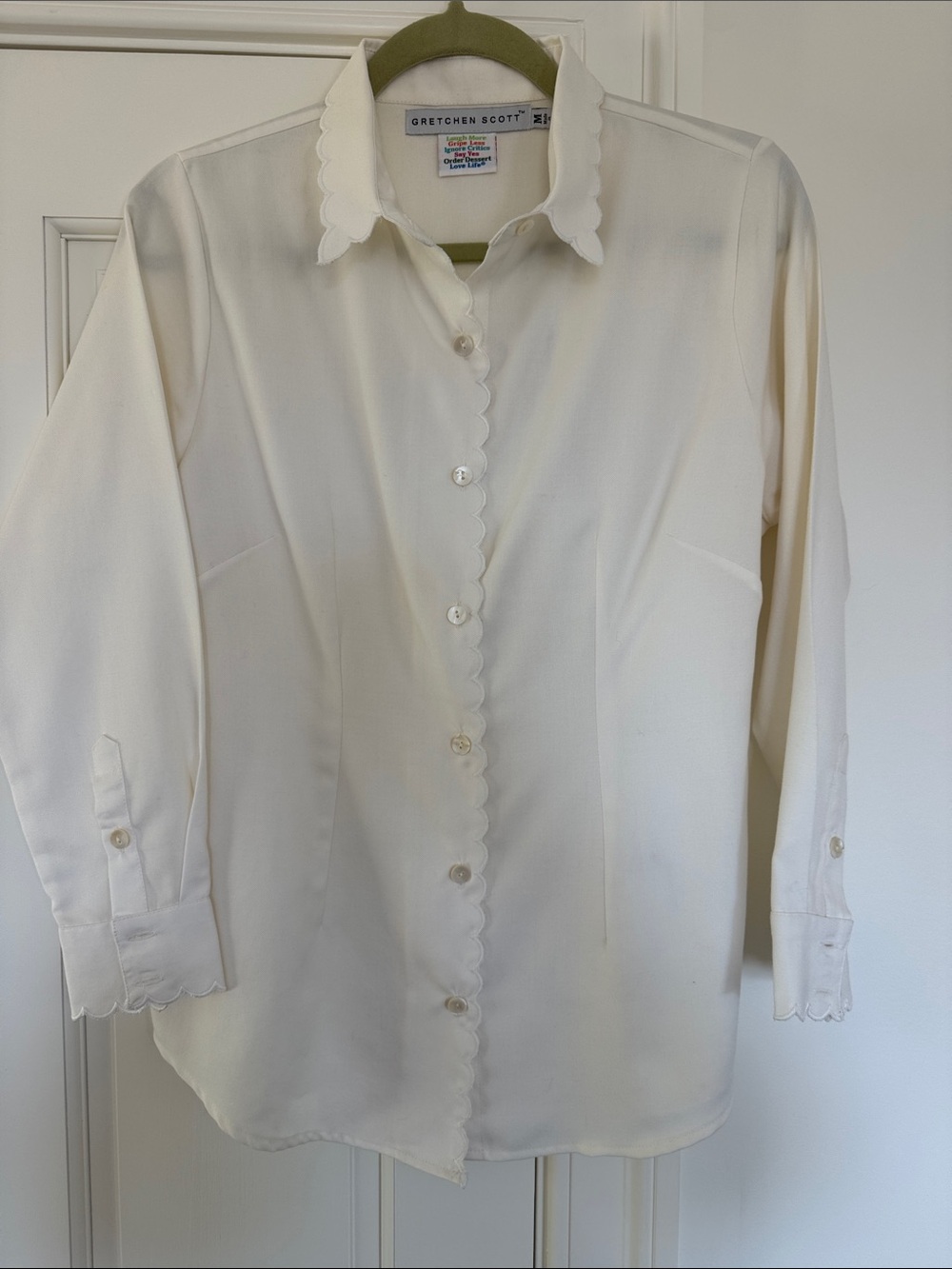 Gretchen Scott Designs Cream Scalloped-Edge Button Front Blouse